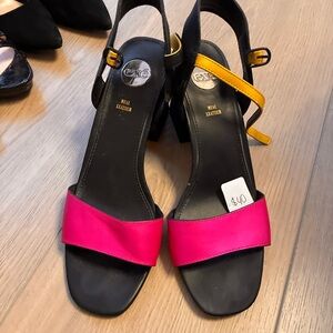 Pink and Black Leather Sandals